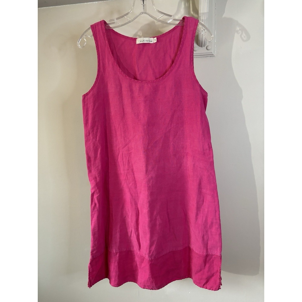 CUT LOOSE Hot Pink Linen Shift Dress Tank XS